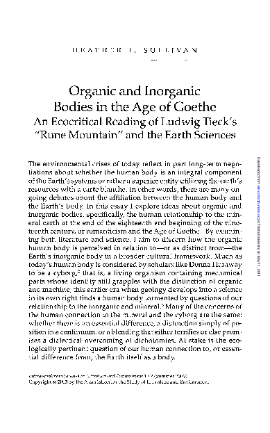 Pdf Organic And Inorganic Bodies In The Age Of Goethe An Ecocritical Reading Of Ludwig Tieck S Rune Mountain And The Earth Sciences Heather Sullivan Academia Edu