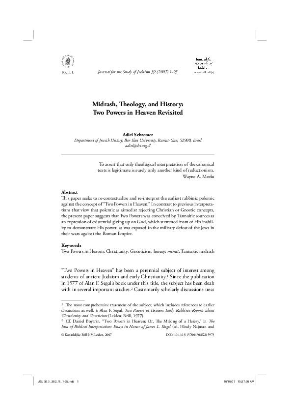 Pdf Midrash Theology And History Two Powers In Heaven