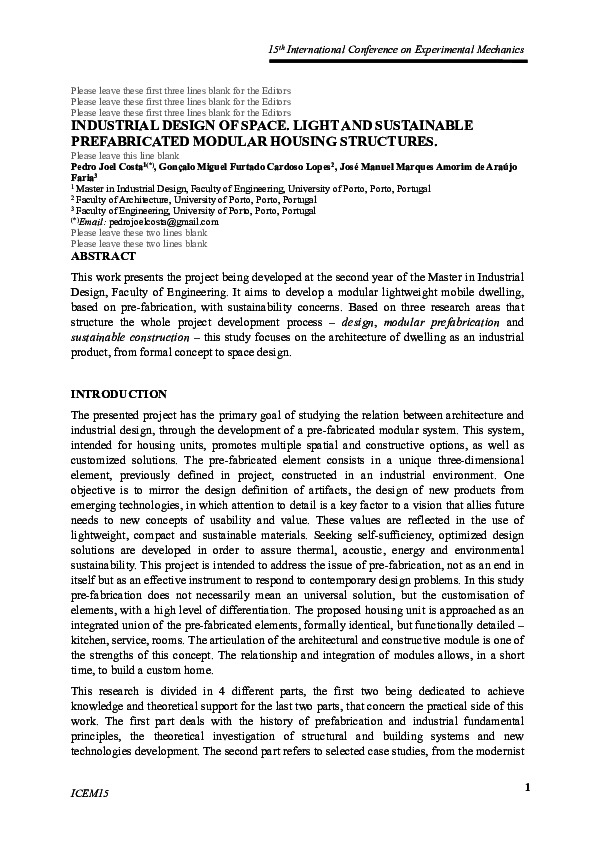 (PDF) Industrial Design Of Space. Light And Sustainable Prefabricated ...