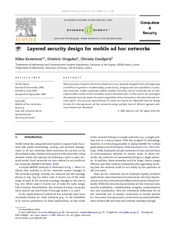 (PDF) Layered Security Design for Mobile Ad Hoc Networks