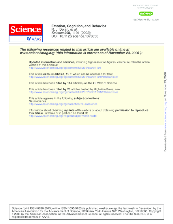 Emotion Cognition And Behavior