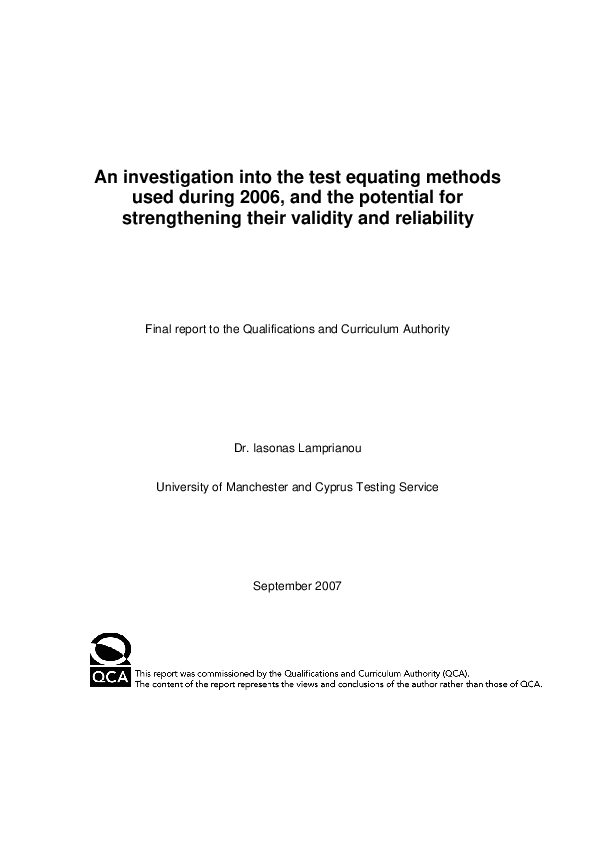 (PDF) An investigation into the test equating methods used during 2006 ...
