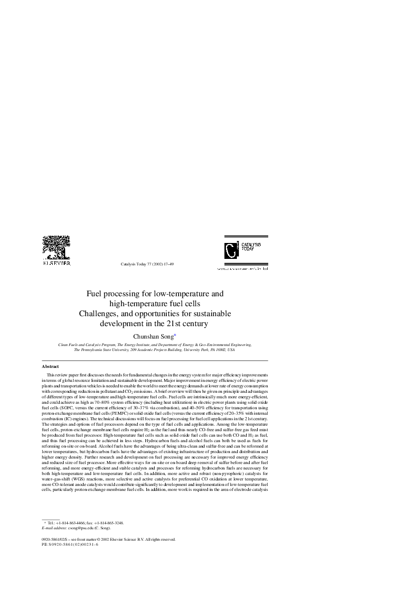 (PDF) Fuel processing for lowtemperature and hightemperature fuel