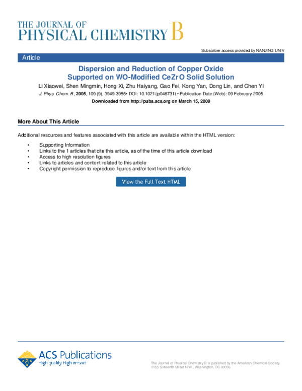 (PDF) Dispersion and reduction of copper oxide supported on WO3 ...