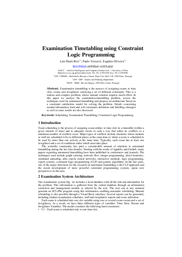 Examination Timetabling using Constraint Logic Programming