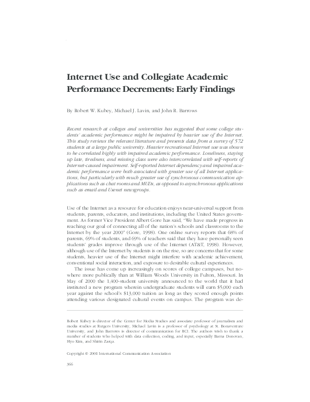 (PDF) Internet use and collegiate academic performance decrements ...
