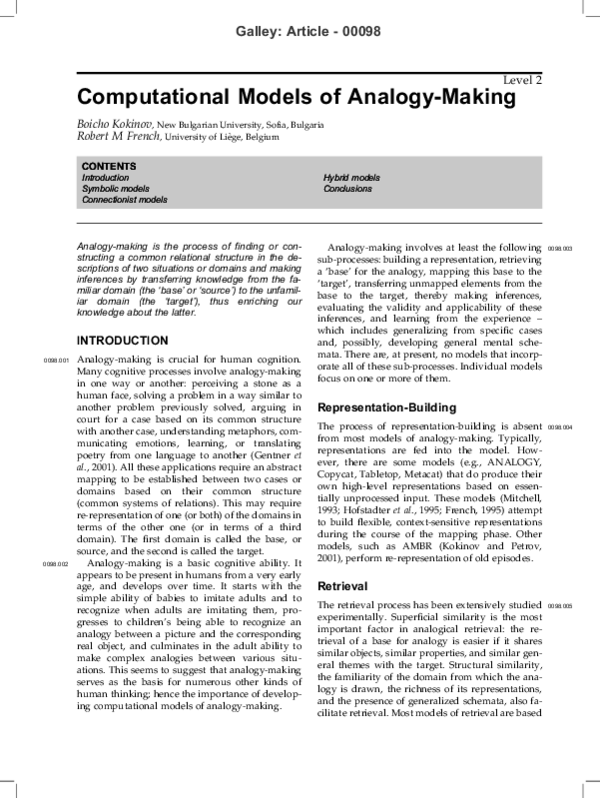 (PDF) Computational models of analogy-making