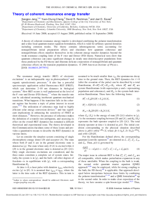 (PDF) Theory of coherent resonance energy transfer