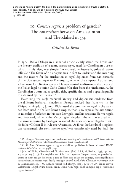 Consors regni: a problem of gender? The consortium between Amalasuntha and Theodahad in 534