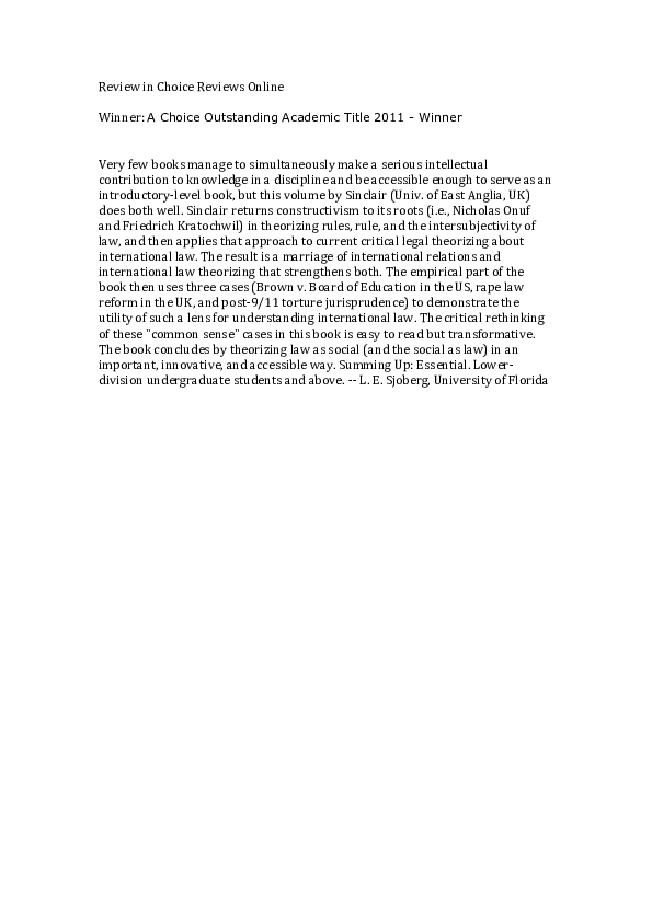 (DOC) International Relations and International Law: A Critical Approach