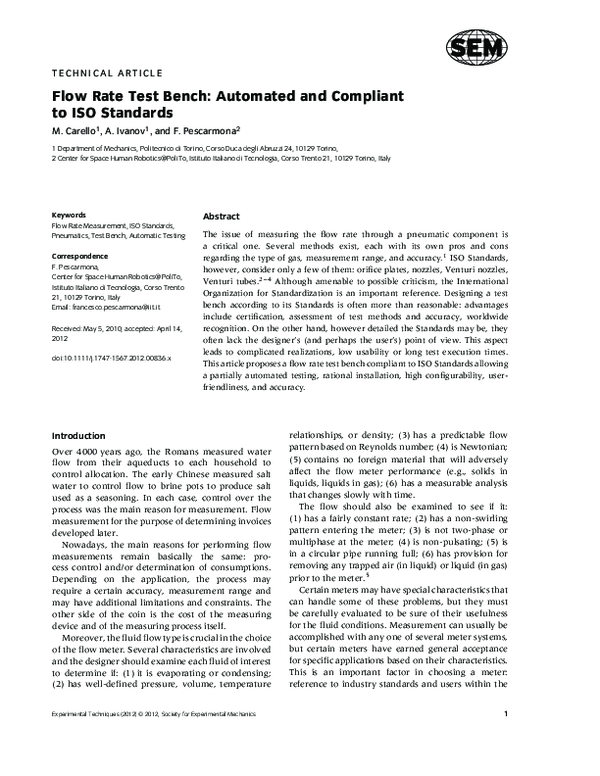 (PDF) Flow Rate Test Bench: Automated and Compliant to ISO Standards