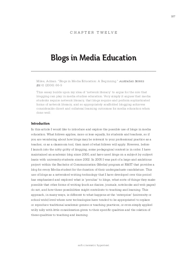 (PDF) Blogs in Media Education