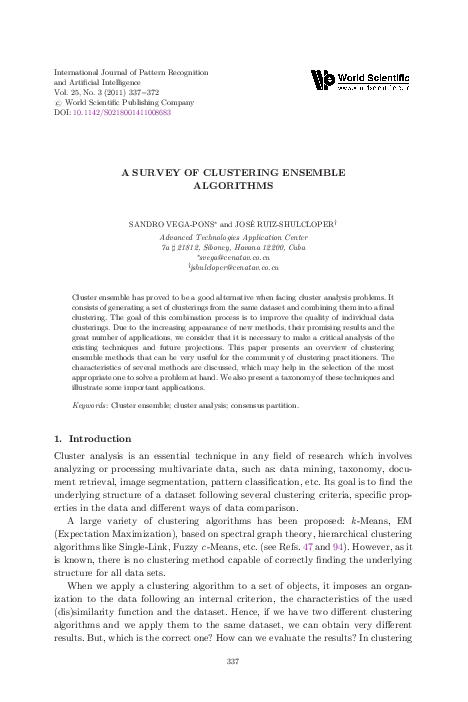 (PDF) A survey of clustering ensemble algorithms