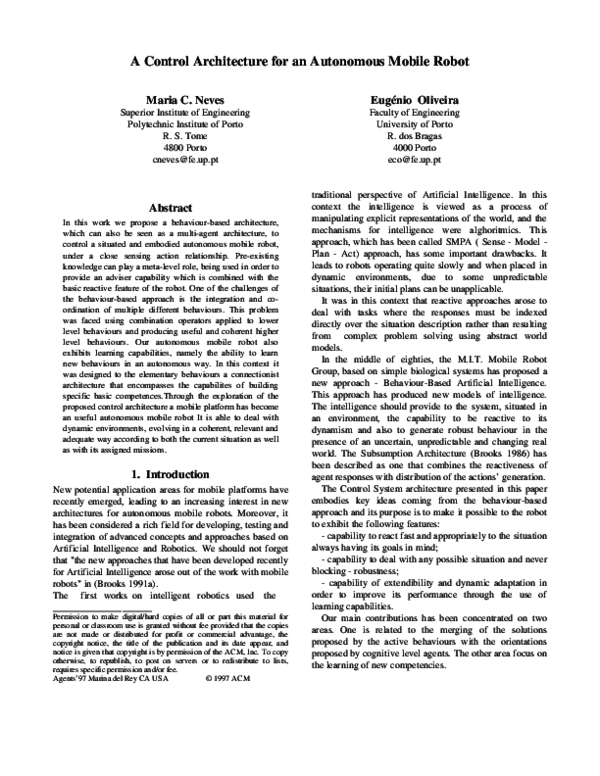 (PDF) A control architecture for an autonomous mobile robot