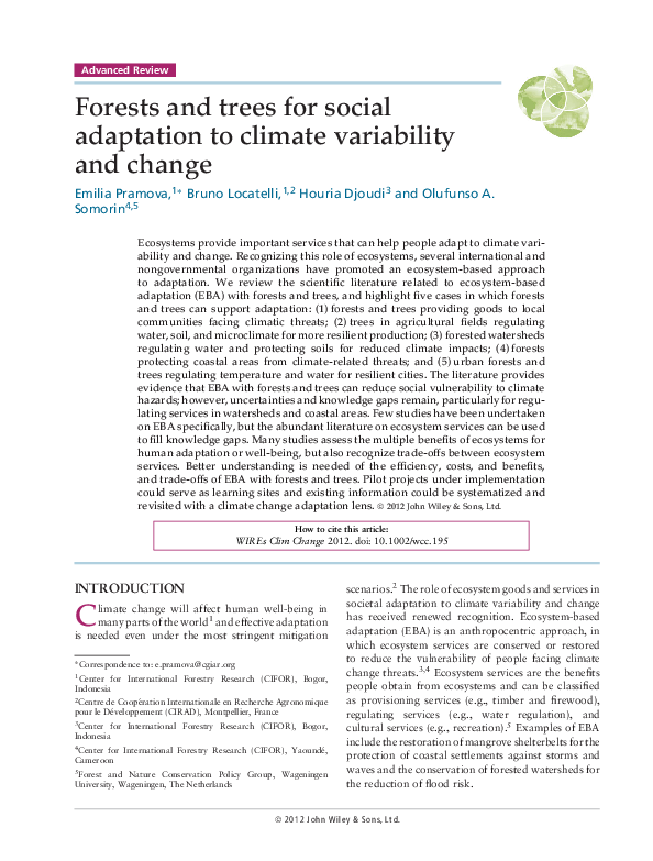 (PDF) Forests and trees for social adaptation to climate variability ...