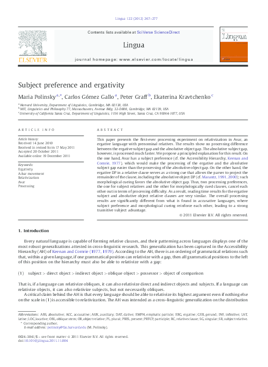 (PDF) Maria Polinsky, Yakov Testelets, Carlos G. Gallo, Ekaterina ...