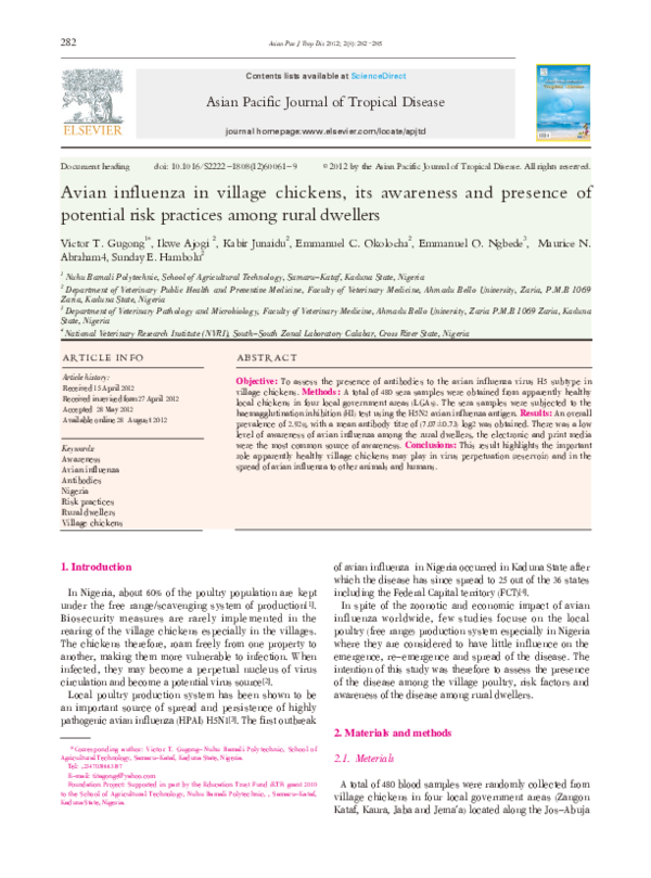 (PDF) Avian influenza in village chickens, its awareness and presence ...