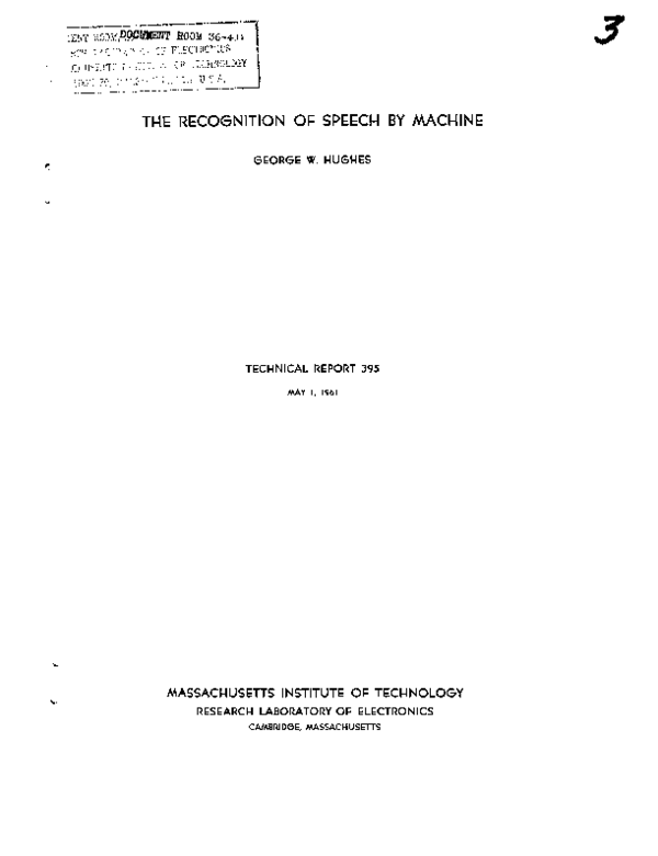 (PDF) On the recognition of speech by machine