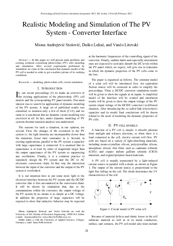 (PDF) Realistic Modeling and Simulation of The PV System-Converter ...