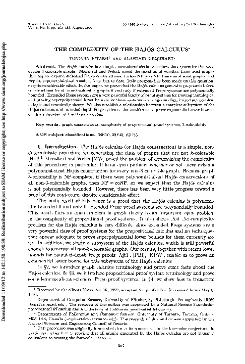 (PDF) The Complexity of the Hajos calculus