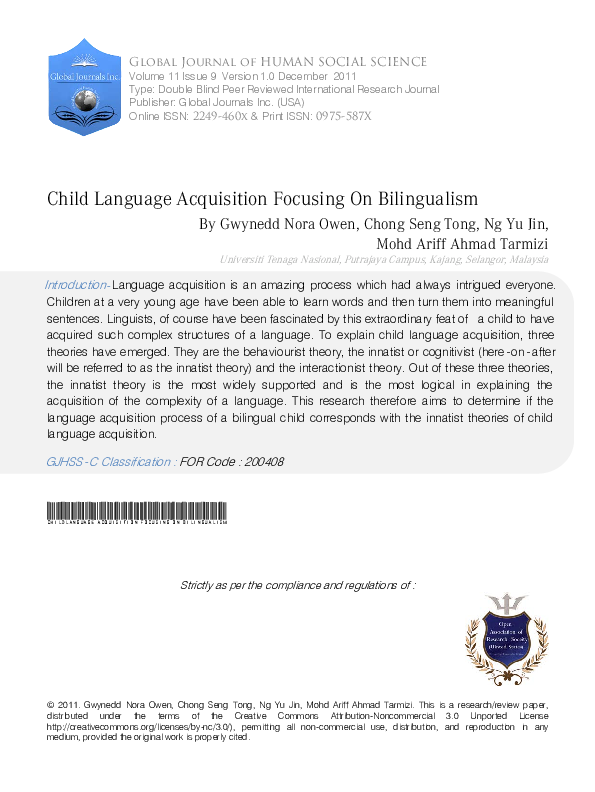 (PDF) Child Language Acquisition Focusing On Bilingualism