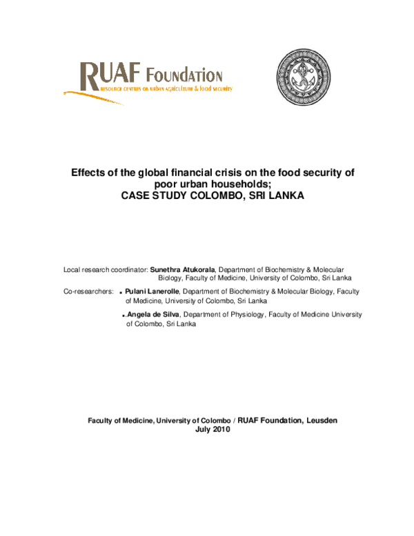 (PDF) Effects of the global financial crisis on the food security of ...