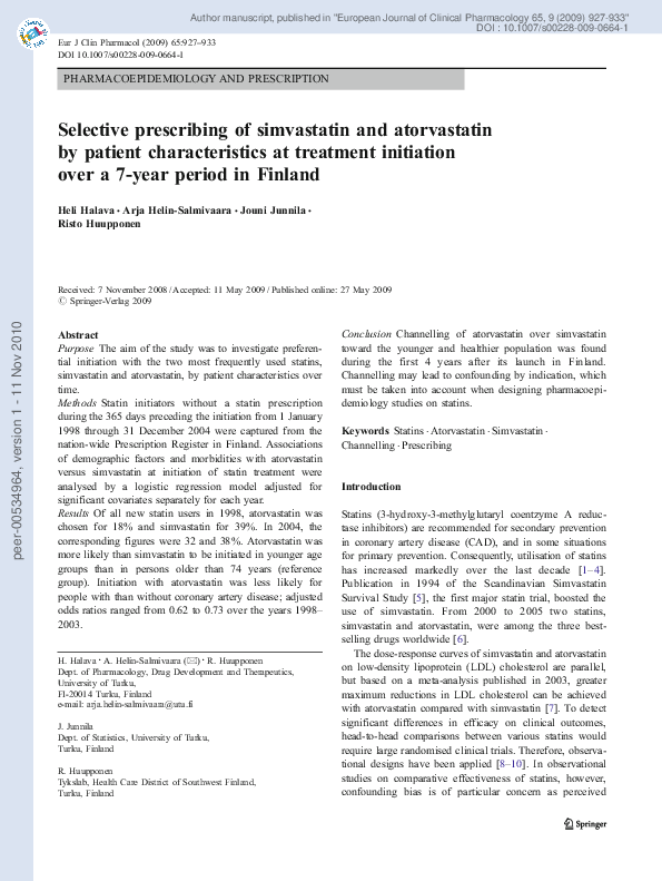 (PDF) Selective prescribing of simvastatin and atorvastatin by patient ...