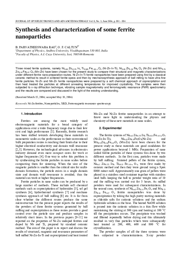 (PDF) Synthesis and characterization of mixed ferrite nanoparticles