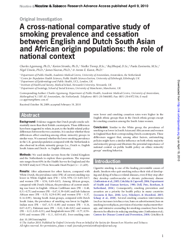 (PDF) A crossnational comparative study of smoking prevalence and