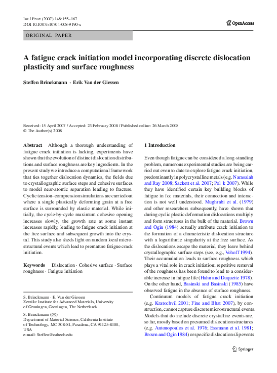 (PDF) A fatigue crack initiation model incorporating discrete ...