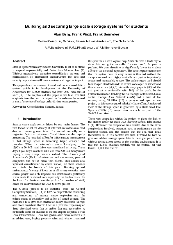 (PDF) Building and securing large scale storage systems for students