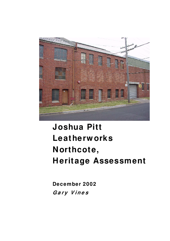 (PDF) Joshua Pitt Leatherworks Gadd Street Northcote cultural heritage assessment, 2002 Gary