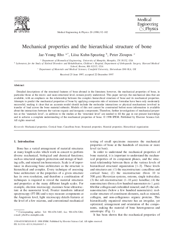 (PDF) Mechanical properties and the hierarchical structure of bone