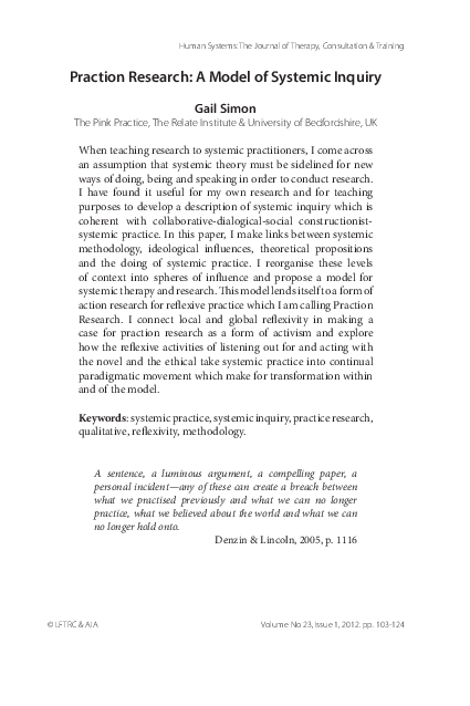 (PDF) Praction Research: A Model of Systemic Inquiry