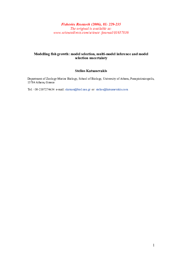 (PDF) Modelling fish growth: model selection, multi-model inference and ...