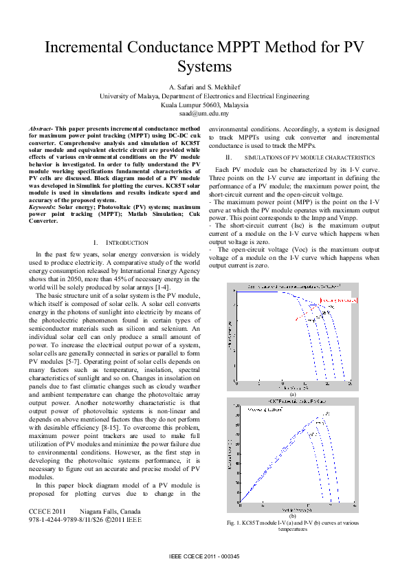 (PDF) Incremental conductance MPPT method for PV systems