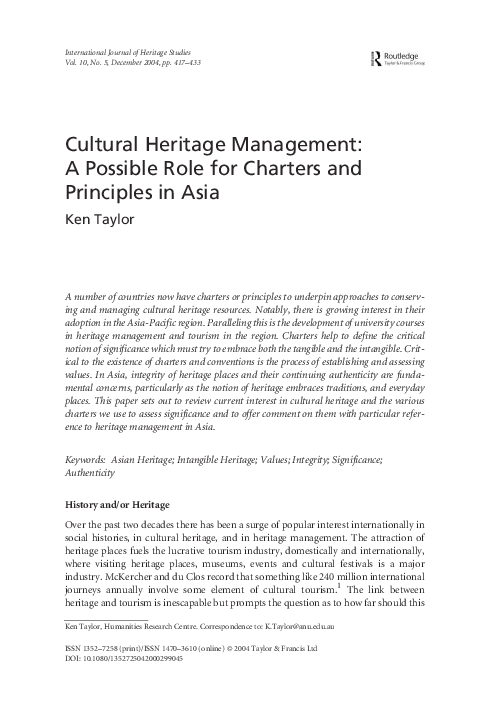 (PDF) Cultural heritage management: A possible role for charters and ...