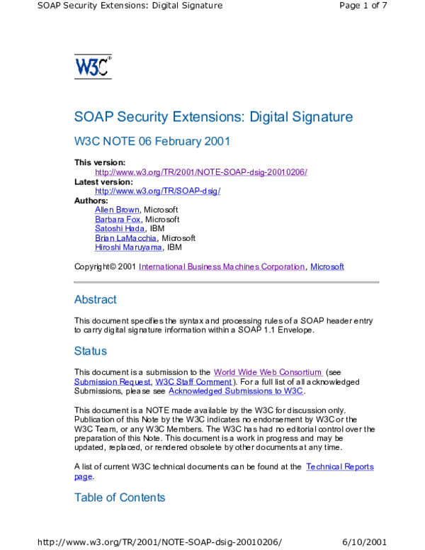 (PDF) SOAP security extensions Digital signature Brian LaMacchia