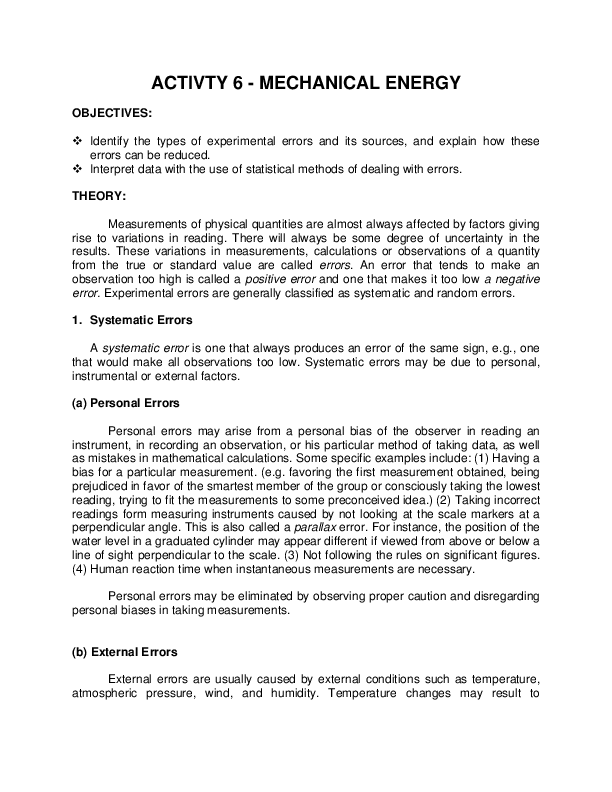 (PDF) Activity 6 Mechanical Energy Gil Nonato Santos Academia.edu