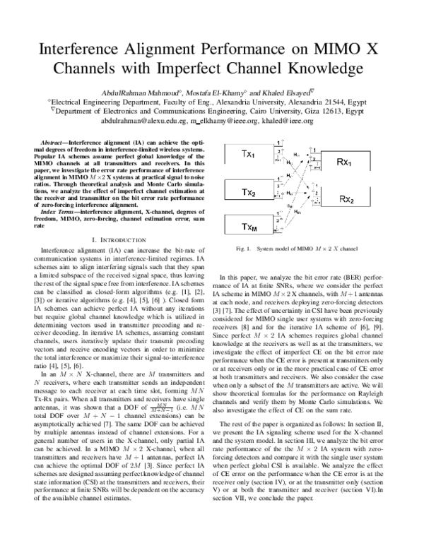 (PDF) Interference alignment performance on MIMO X channels with ...