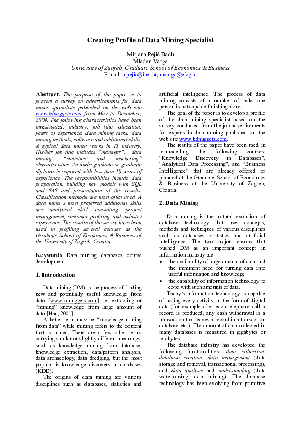 (PDF) Creating Profile of Data Mining Specialist