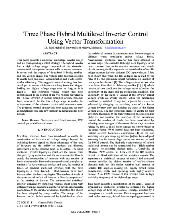 (PDF) Three phase hybrid multilevel inverter control using vector ...