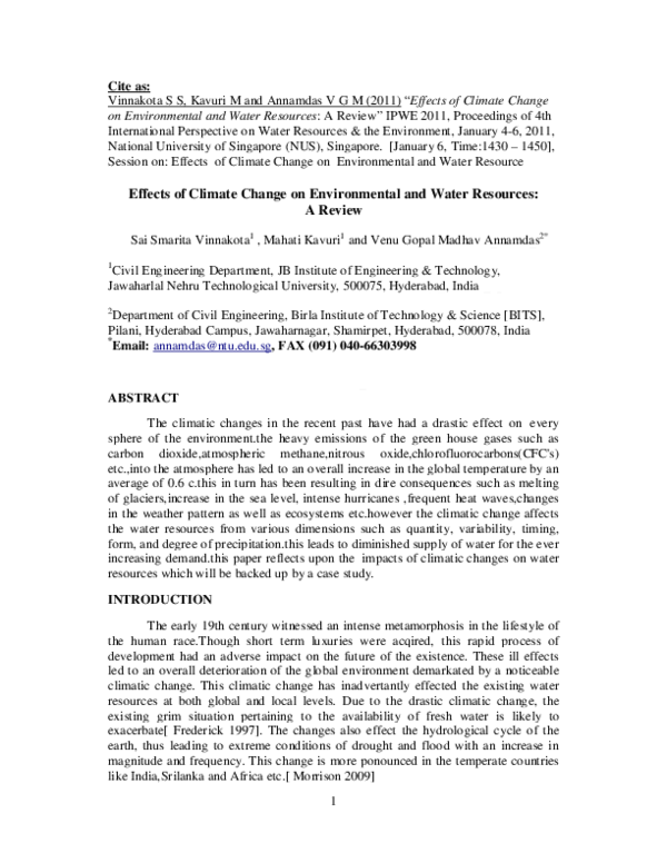 (PDF) Effects of Climate Change on Environmental and Water Resources: A ...