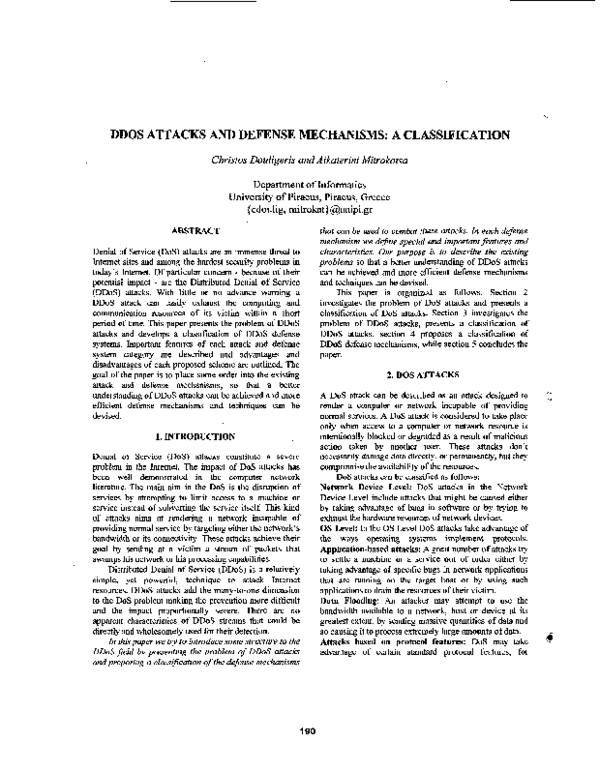 (PDF) Ddos attacks and defense mechanisms: a classification