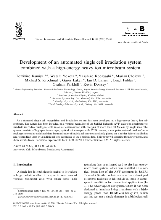 Pdf Development Of An Automated Single Cell Irradiation System Combined With A High Energy Heavy Ion Microbeam System Mike Krochmal Academia Edu