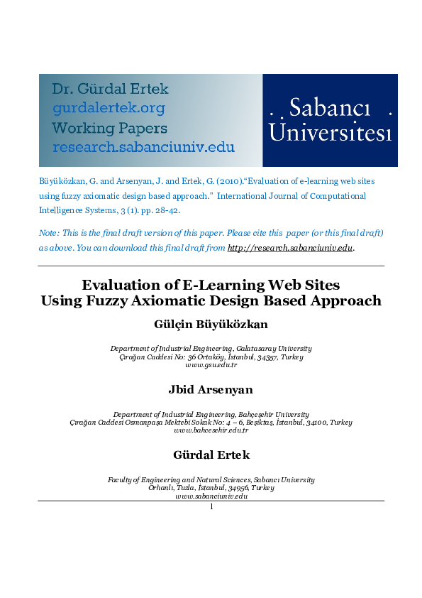 (PDF) Evaluation of E-Learning Web Sites Using Fuzzy Axiomatic Design ...