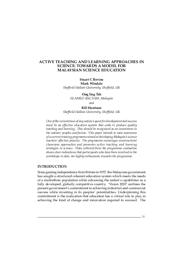 (PDF) Active Teaching and Learning Approaches in Science: Towards a ...