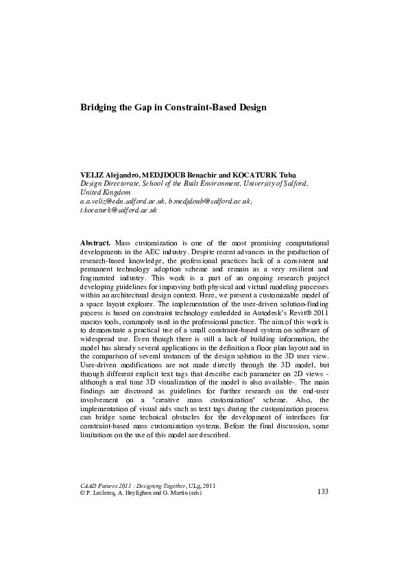 (PDF) Bridging the Gap in ConstraintBased Design Tuba Kocaturk
