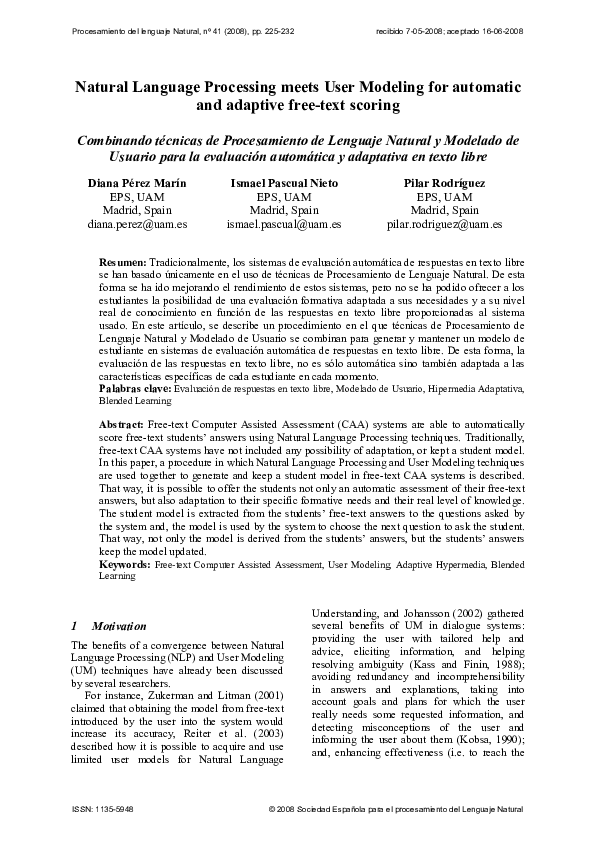 (PDF) Natural Language Processing meets User Modeling for automatic and ...
