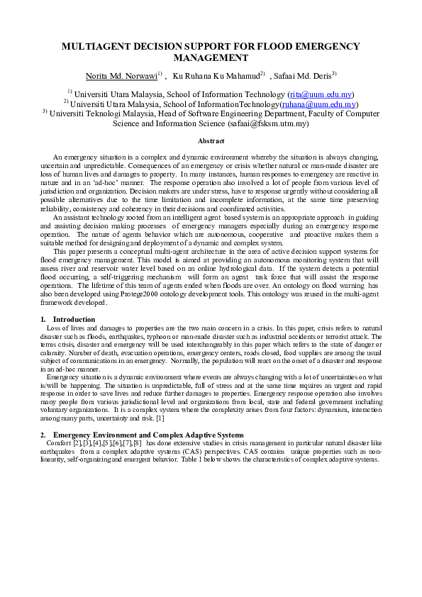 (PDF) Multi Agent Decision Support for Flood Emergency Management